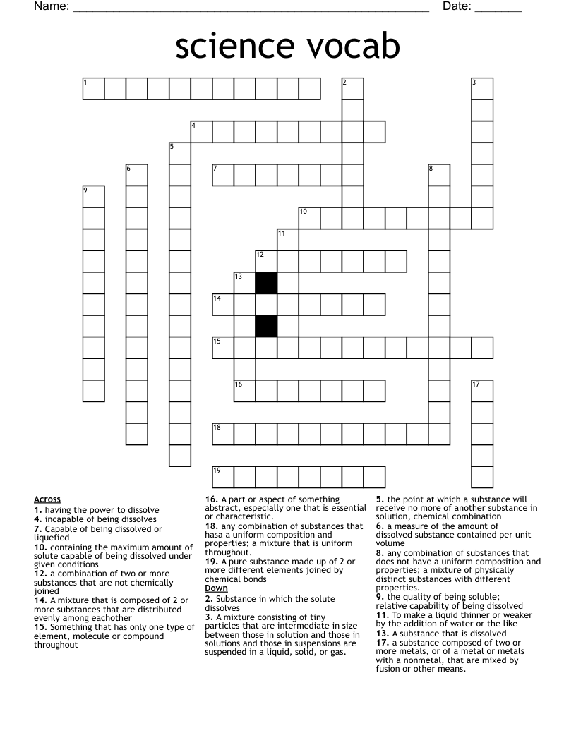 science vocab Crossword
