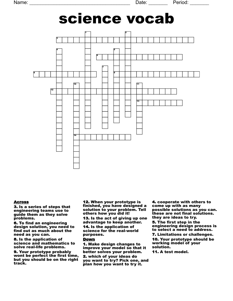 science vocab Crossword