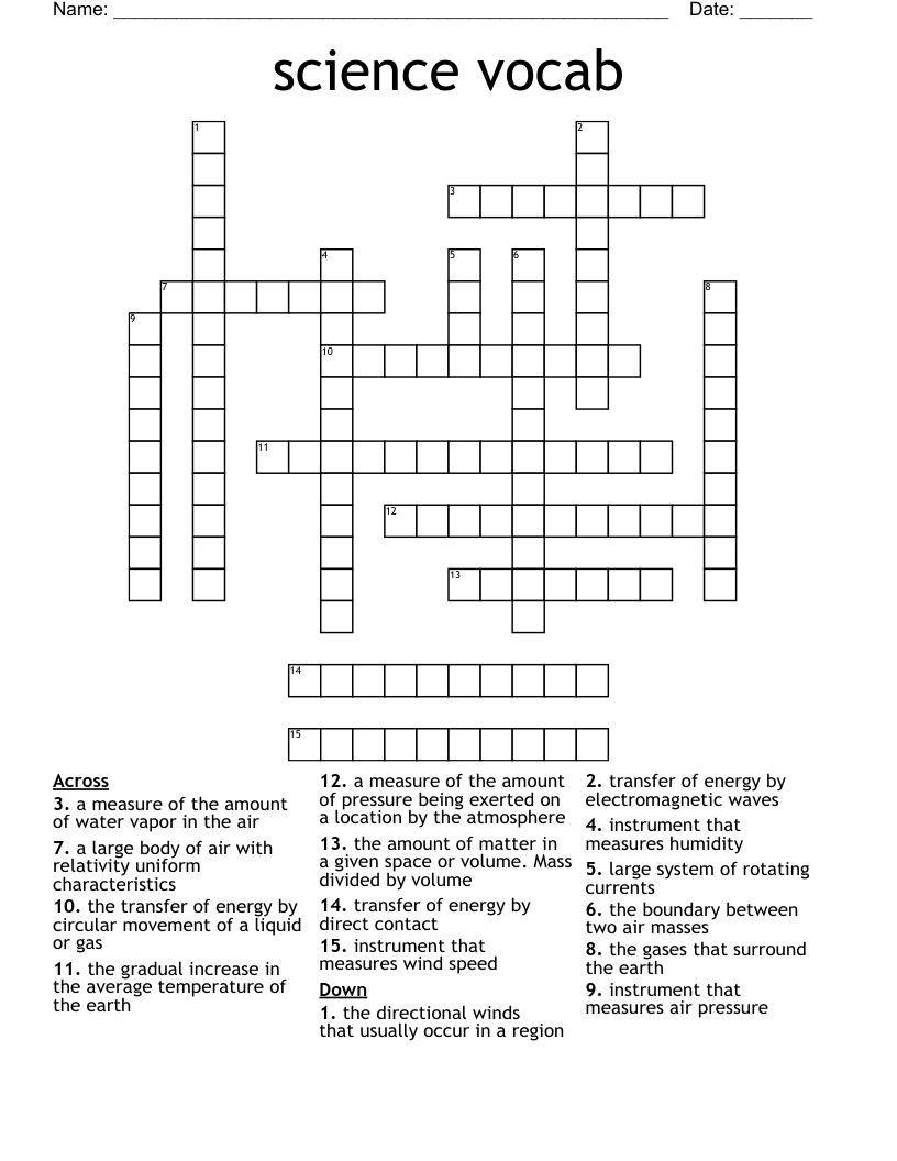 science vocab Crossword