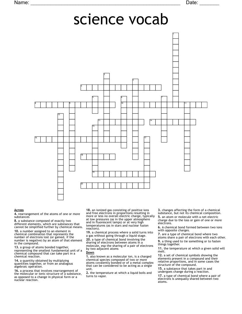 science vocab Crossword