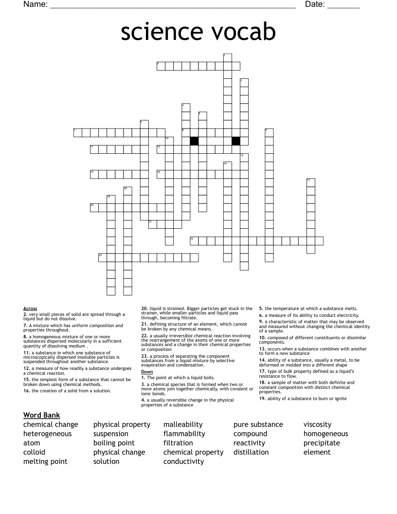 science vocab Crossword
