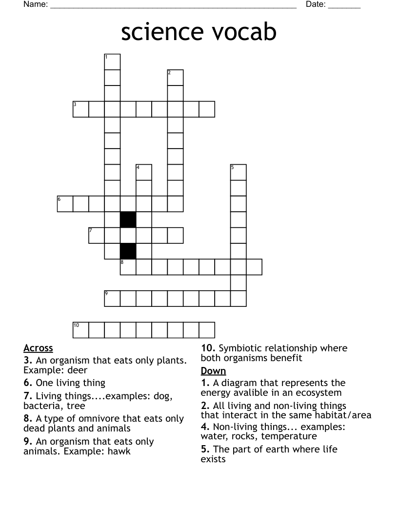 science vocab Crossword