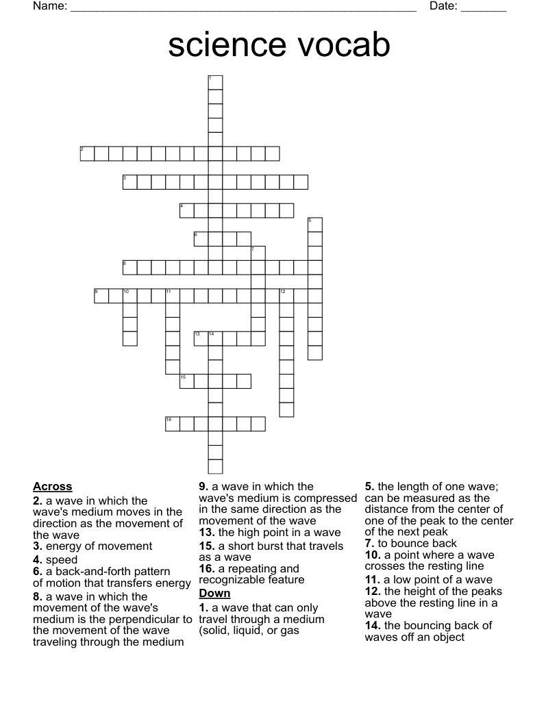 science vocab   Crossword