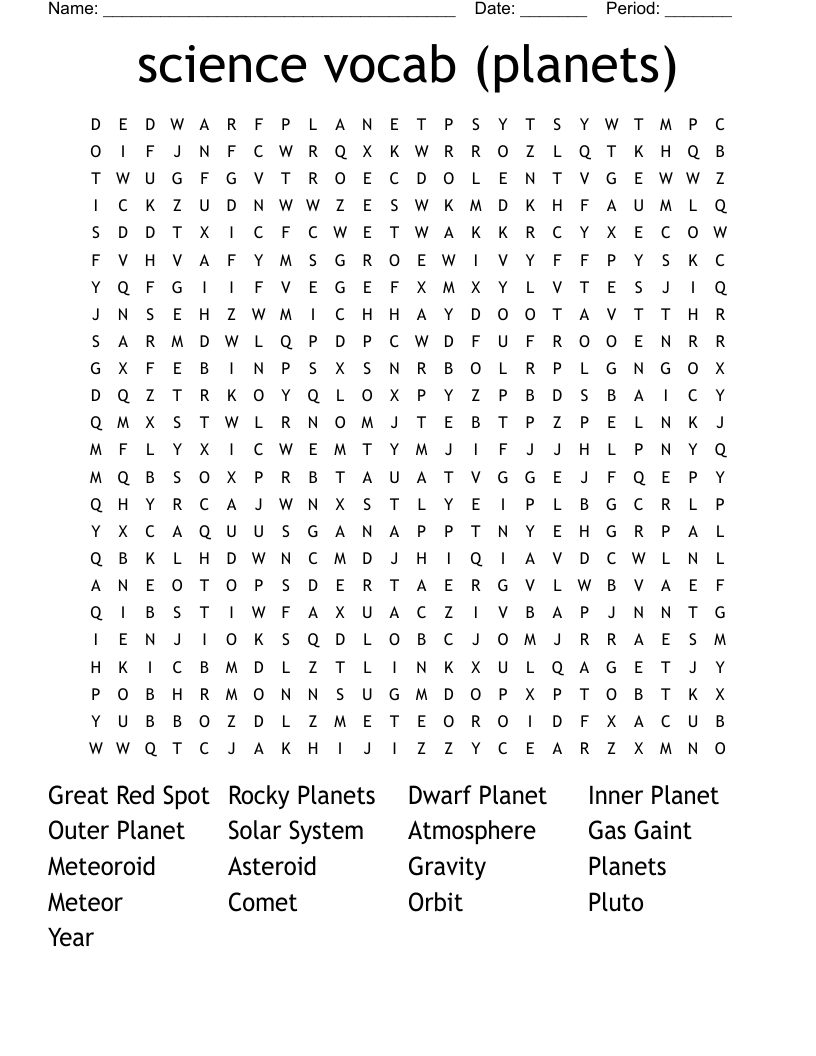 science vocab (planets) Word Search