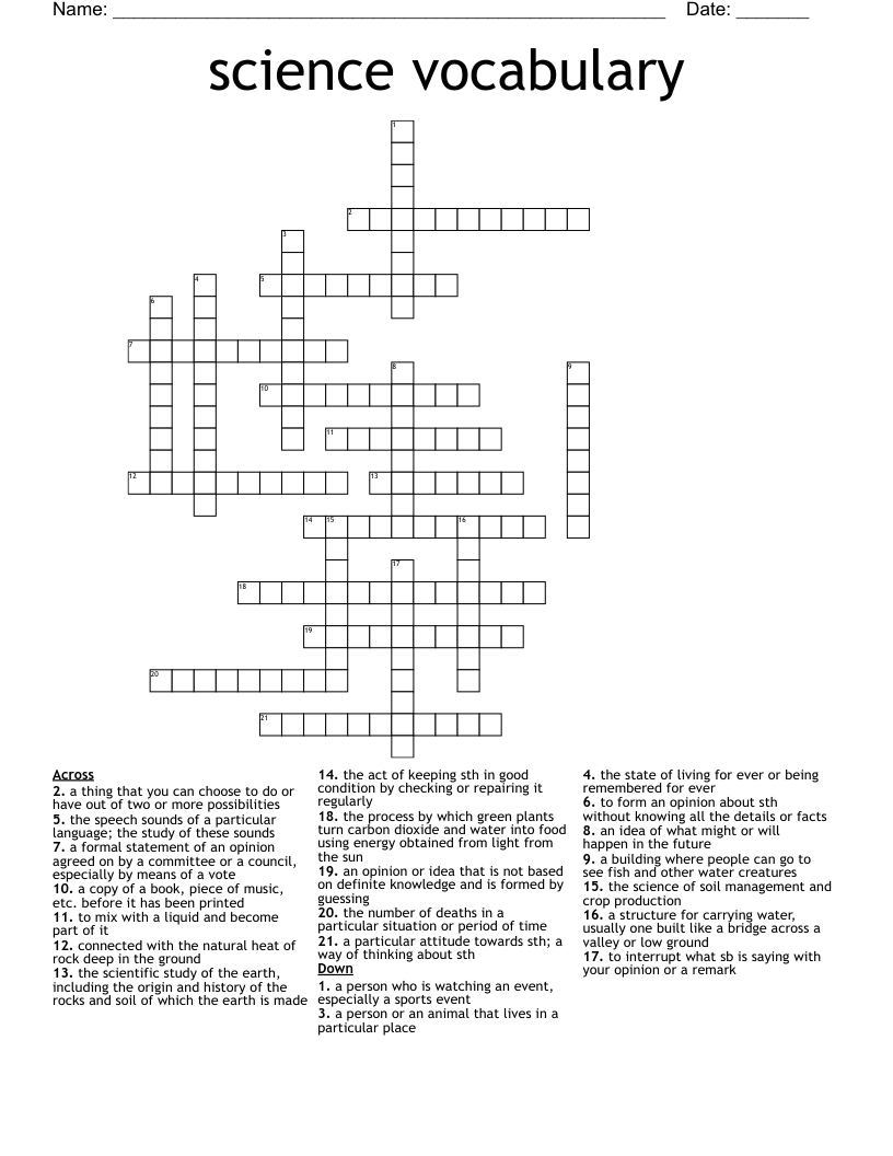 science vocabulary Crossword