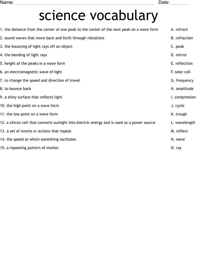 science vocabulary Worksheet