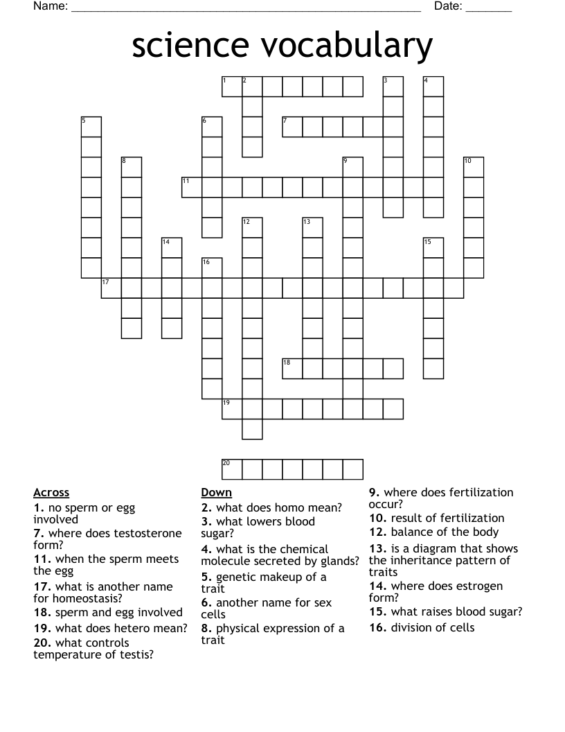 science vocabulary  Crossword