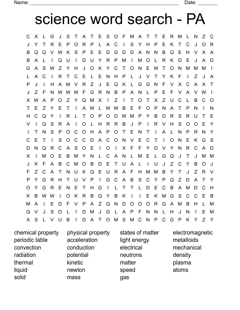 science word search - PA