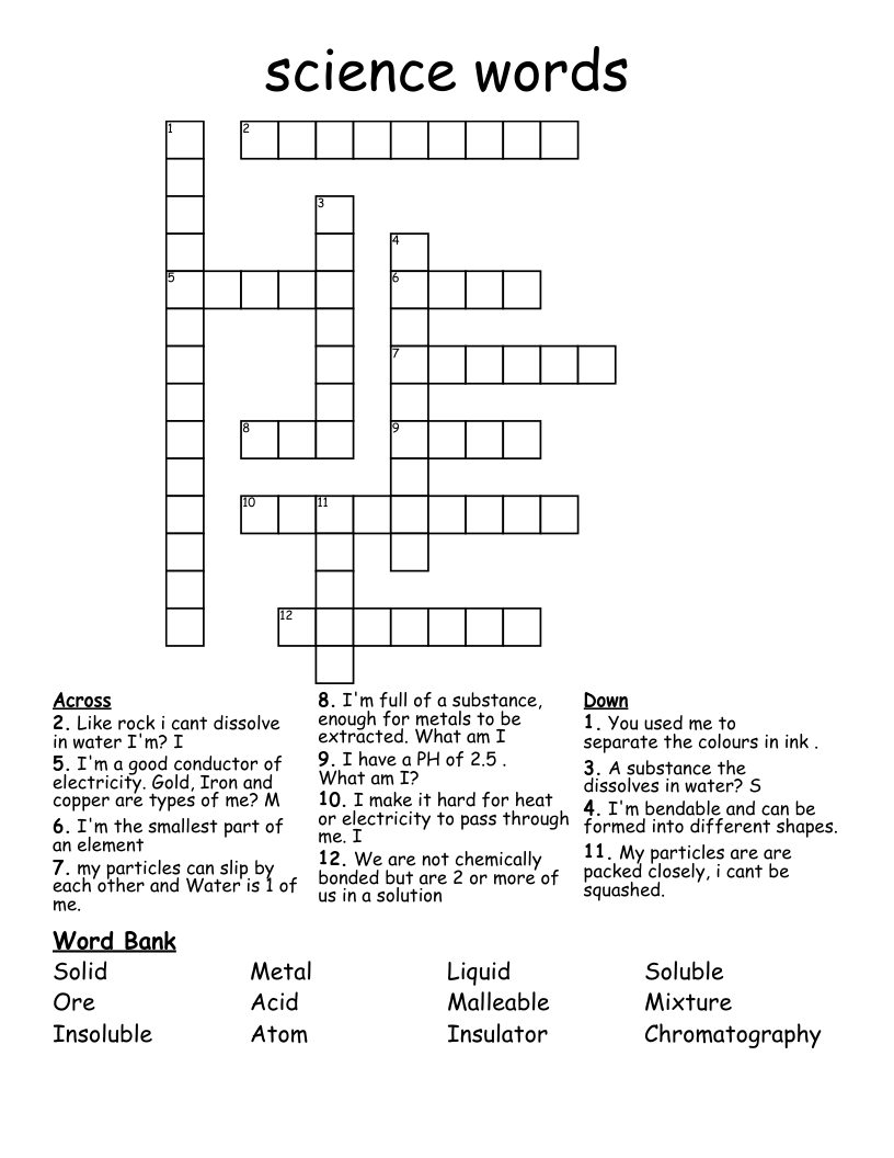 science words Crossword