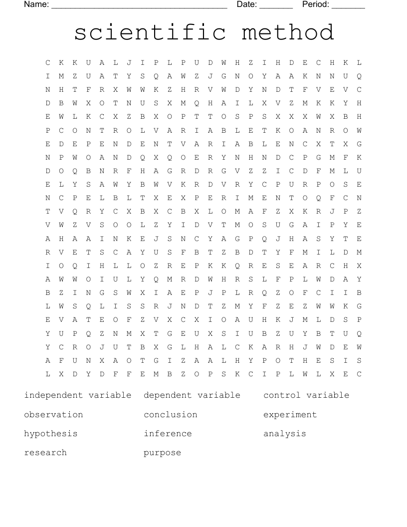 scientific method Word Search