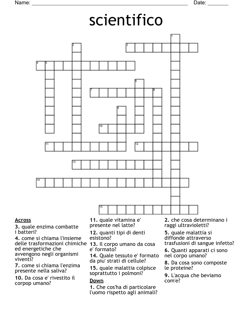 scientifico Crossword