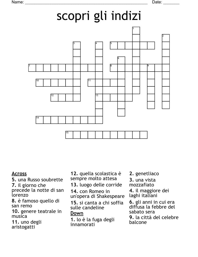 scopri gli indizi Crossword