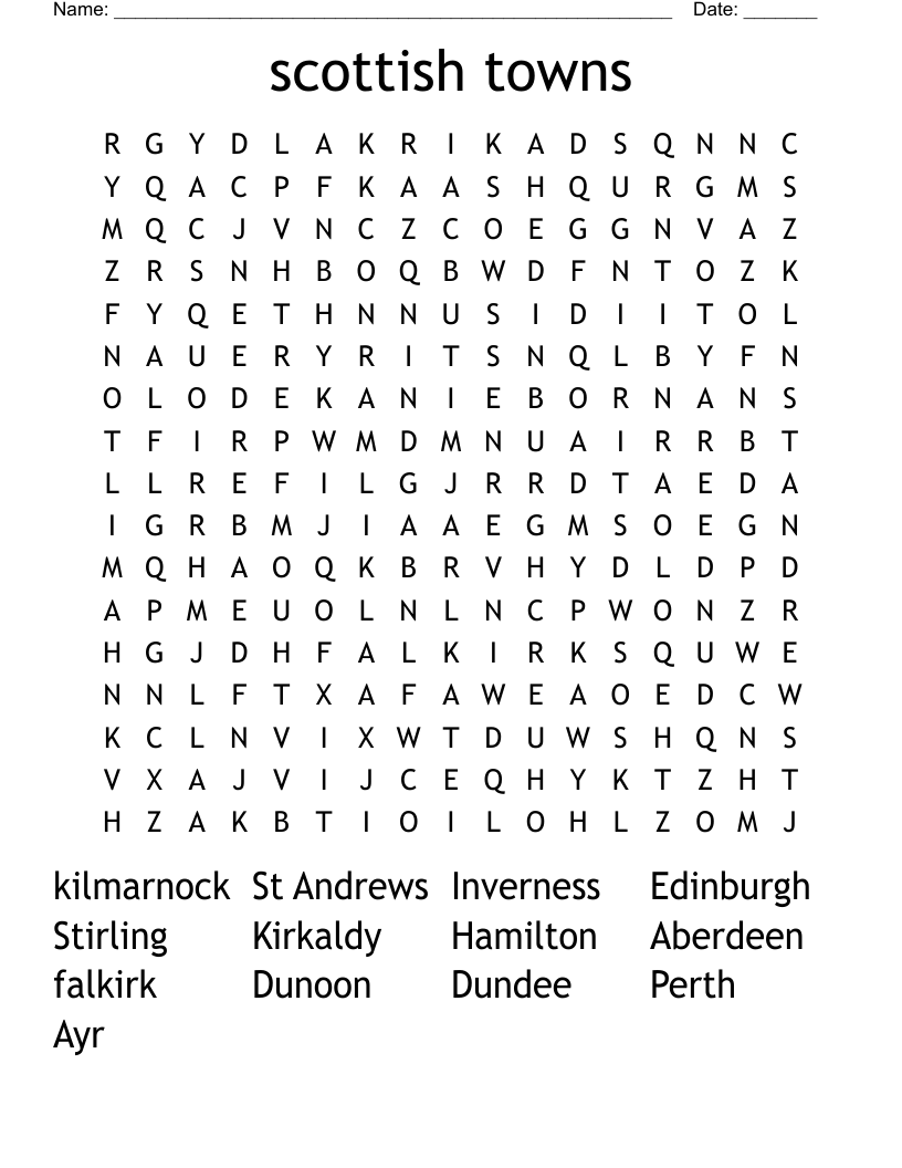 scottish towns Word Search