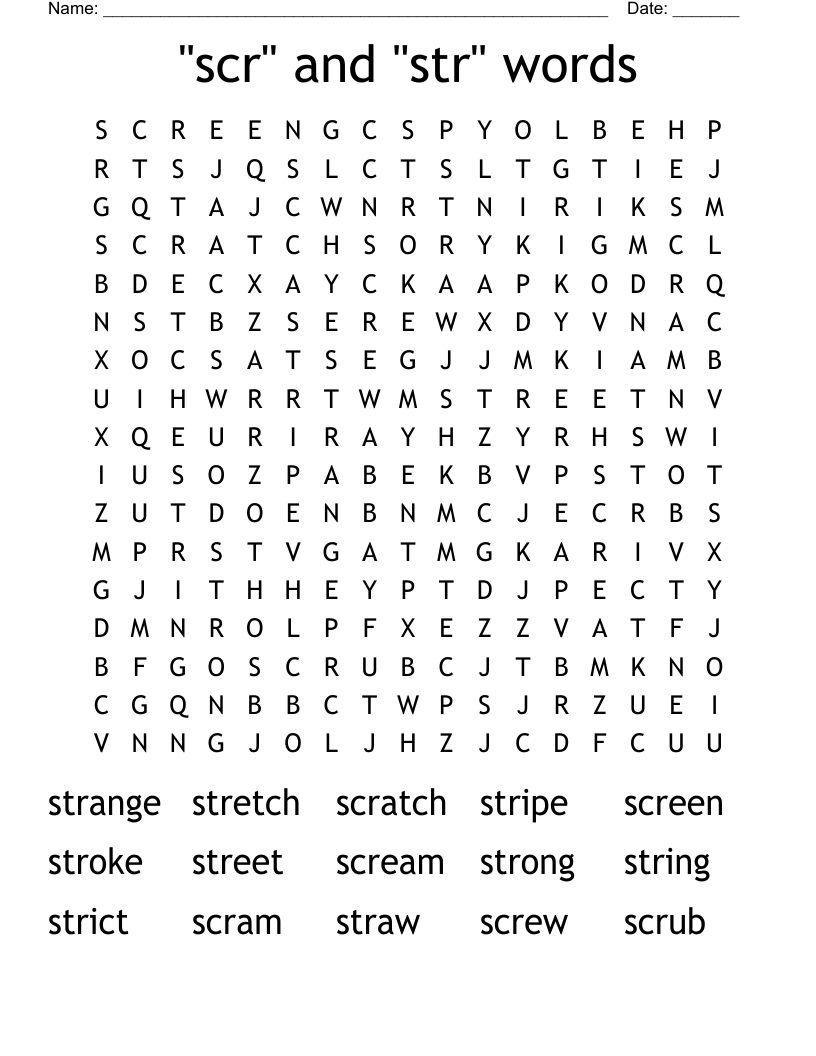 "scr" and "str" words Word Search