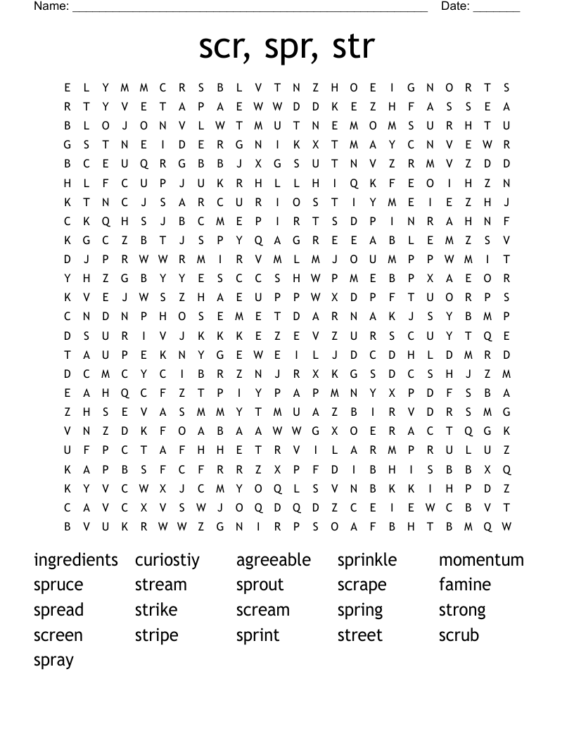 scr, spr, str Word Search
