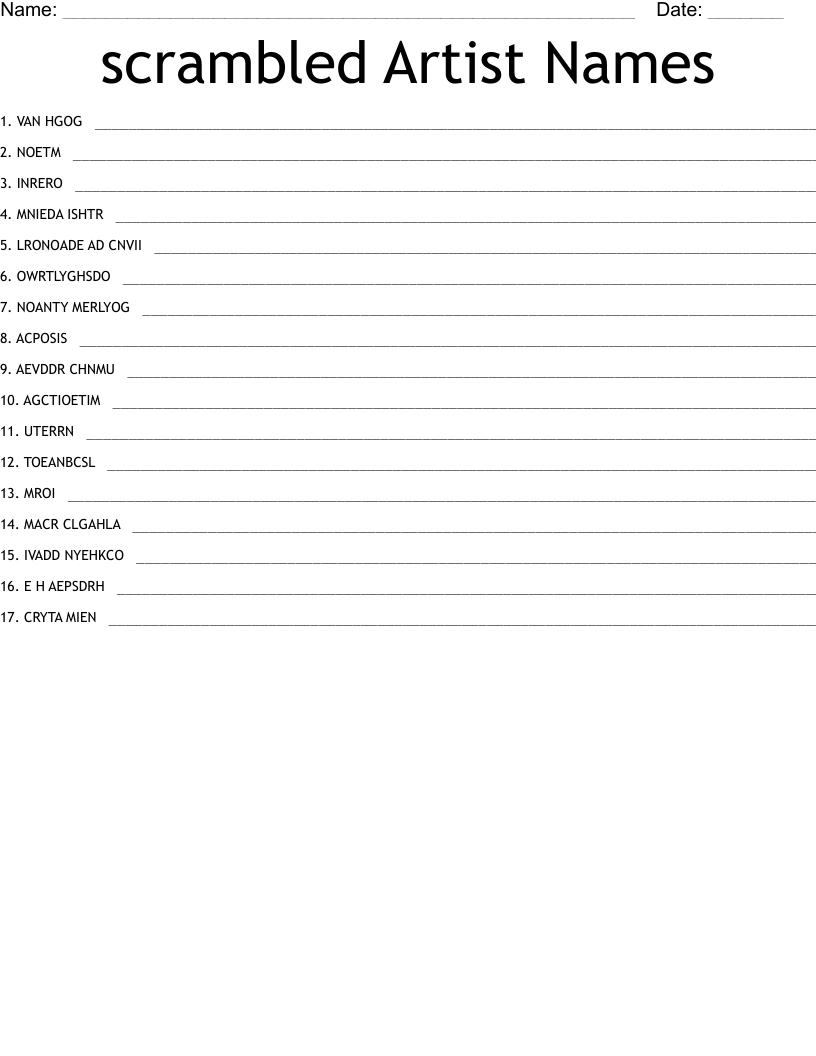 scrambled Artist Names 