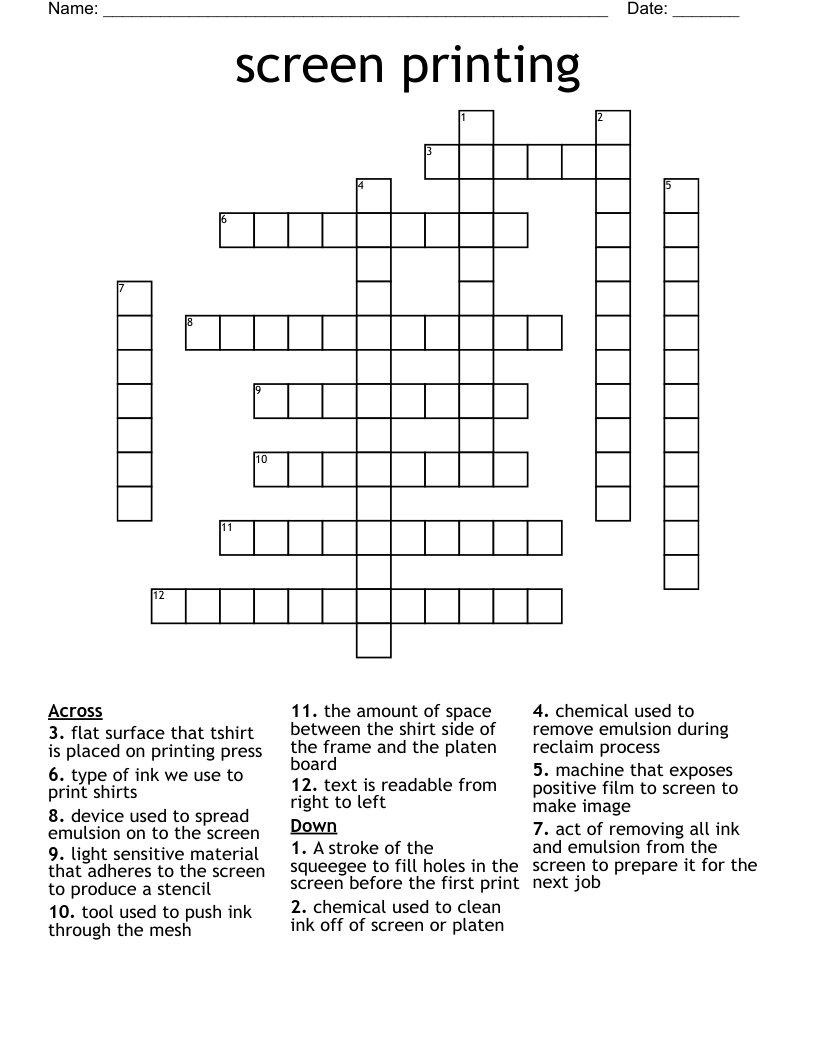 screen printing Crossword