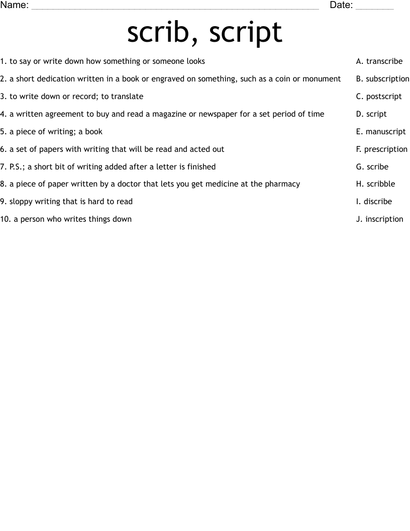 scrib, script  Worksheet