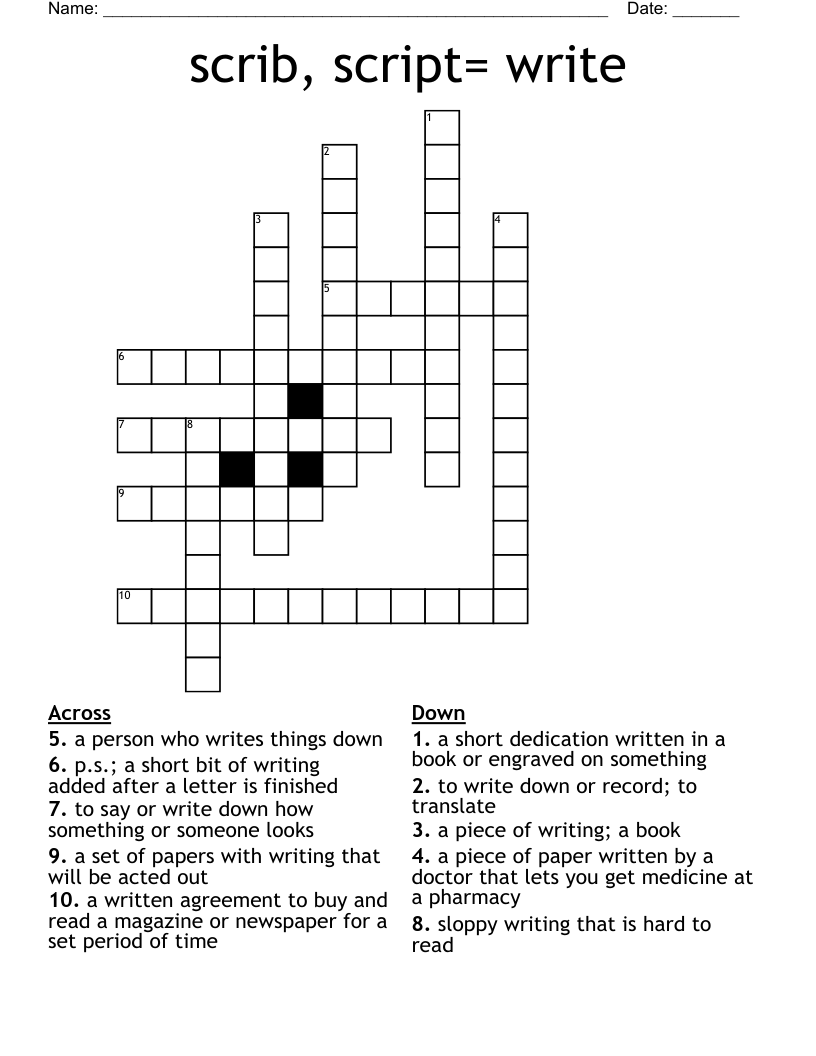scrib, script= write Crossword