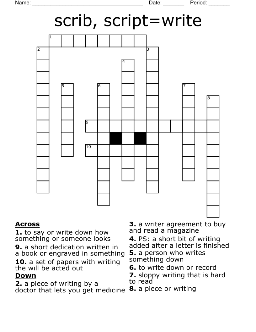 scrib, script=write Crossword