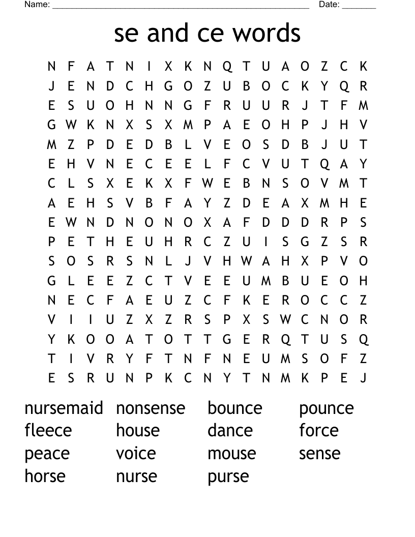 se and ce words Word Search