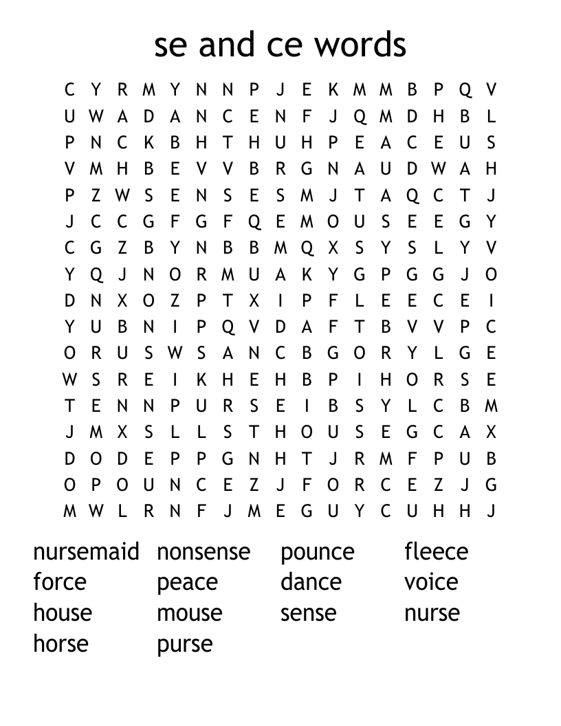 se and ce words Word Search