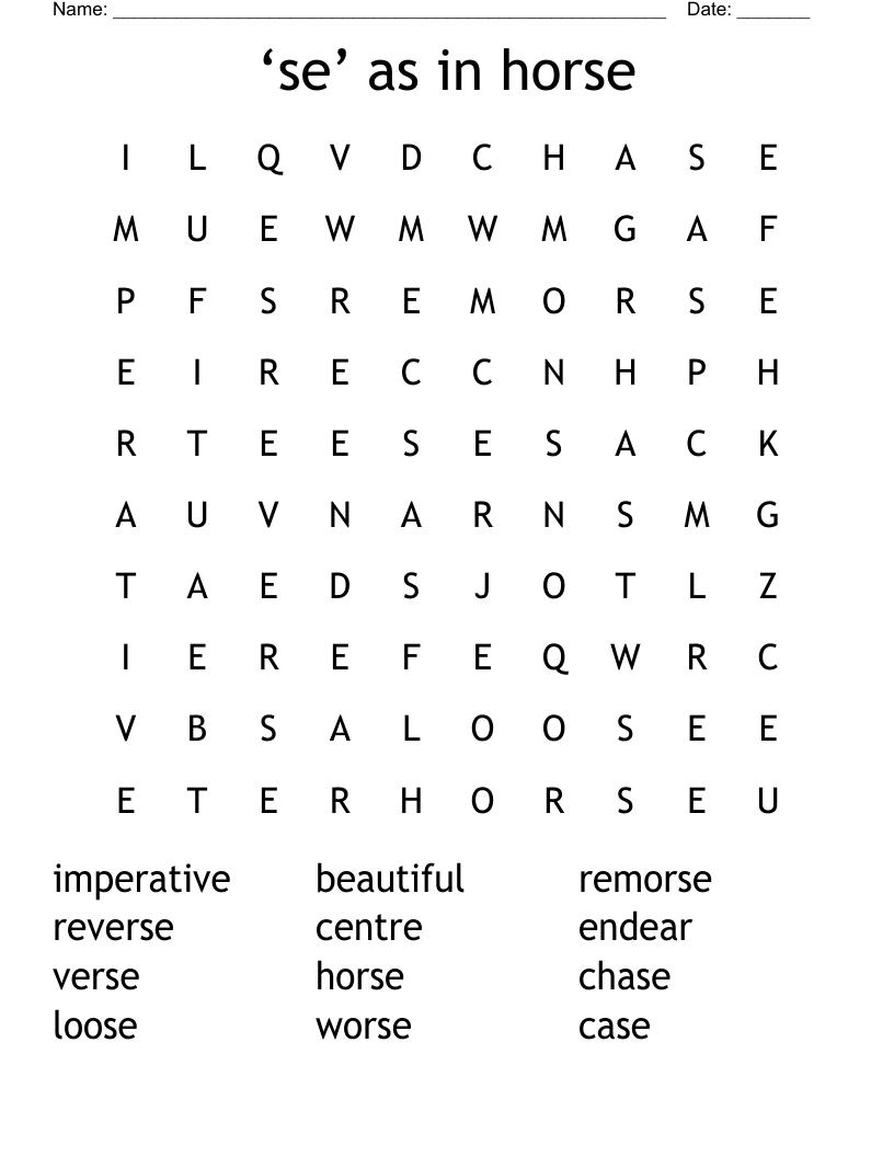 ‘se’ as in horse Word Search