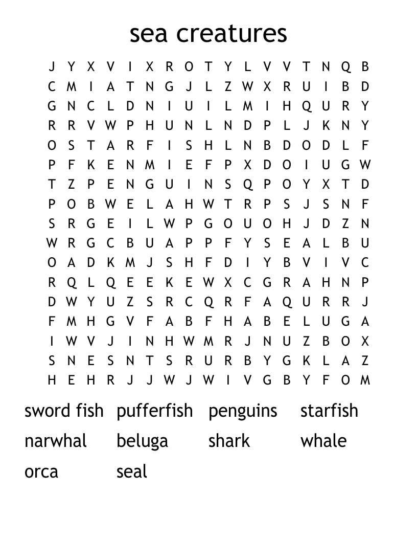 sea creatures Word Search