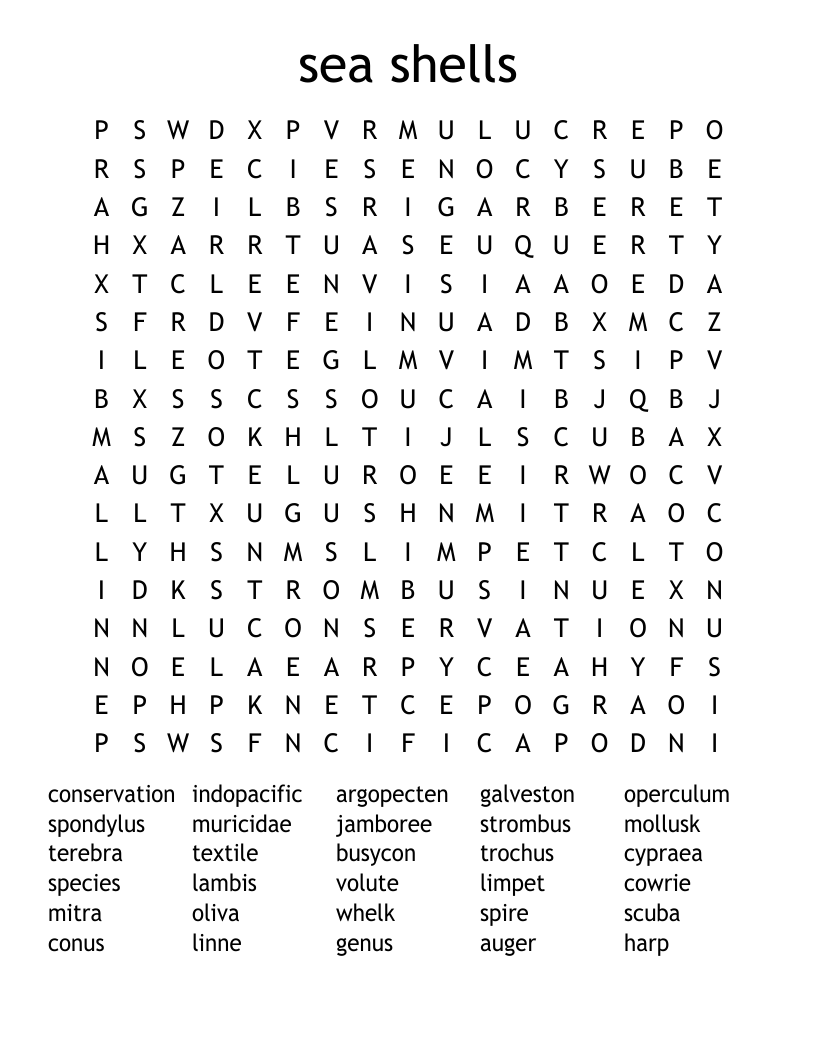 sea shells Word Search