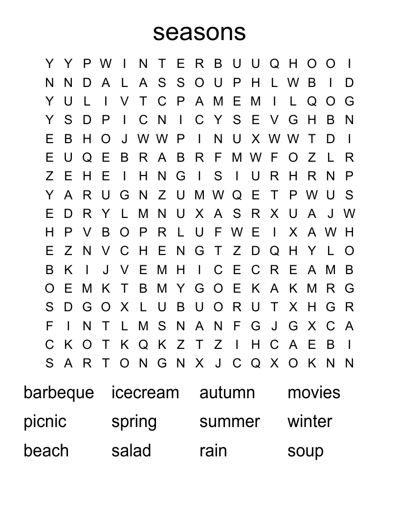 seasons Word Search