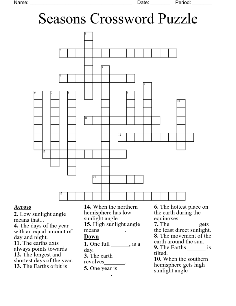 Seasons Crossword Puzzle