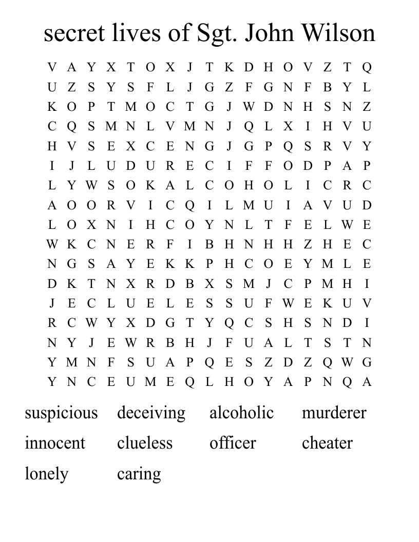 secret lives of Sgt. John Wilson Word Search