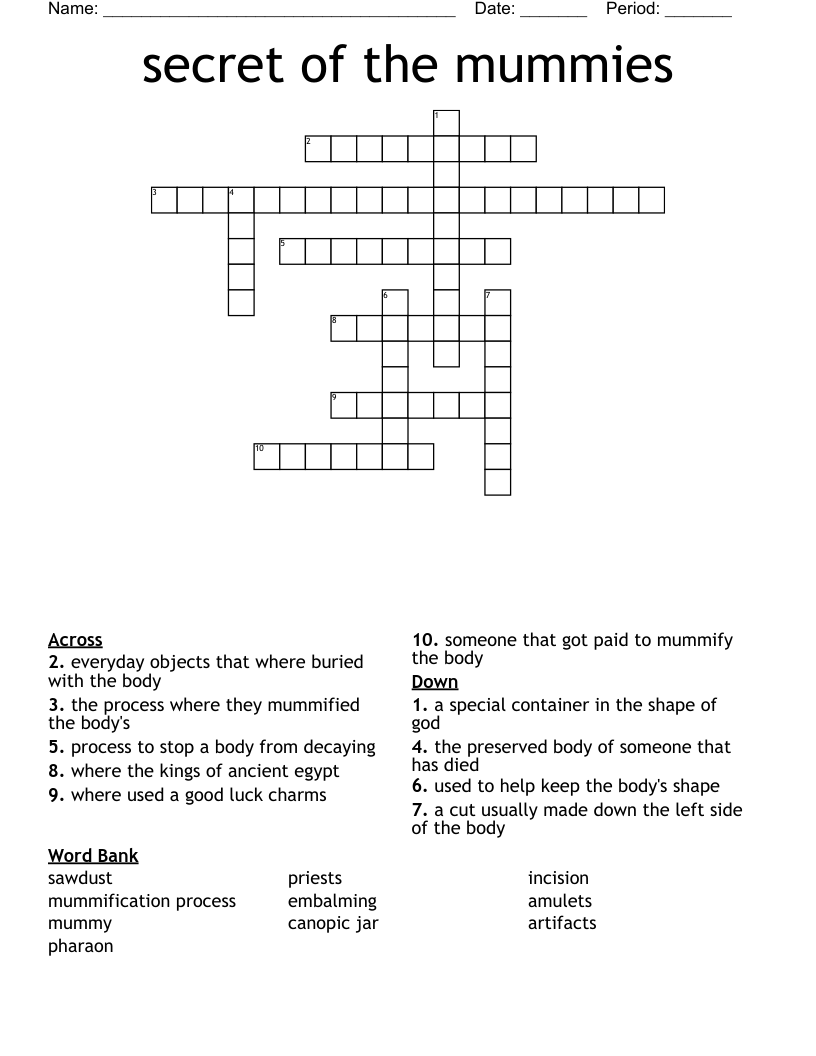 secret of the mummies Crossword