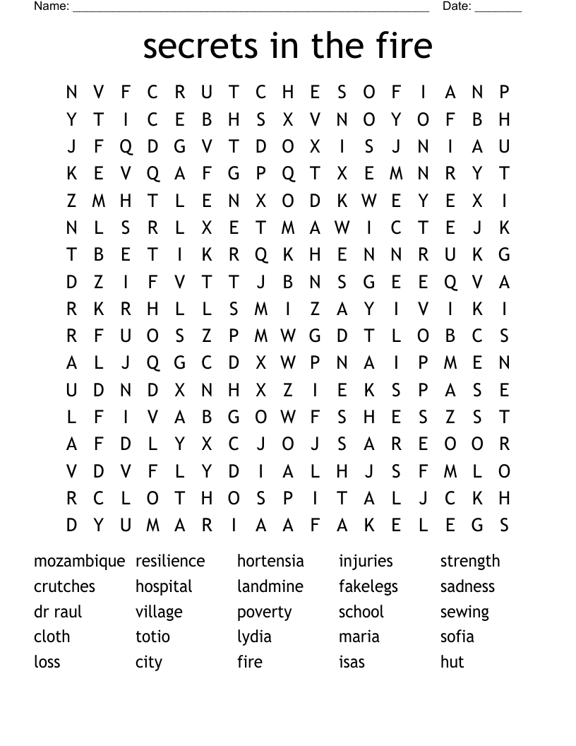 secrets in the fire Word Search