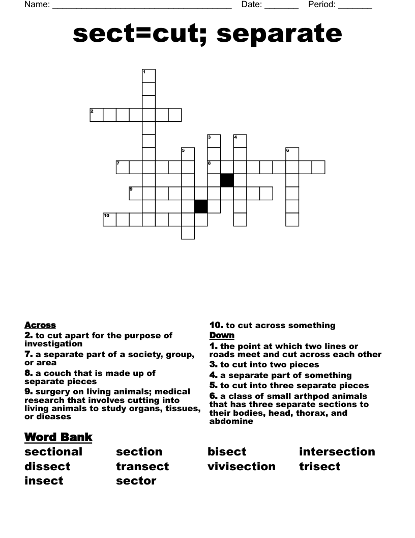 sect=cut; separate Crossword