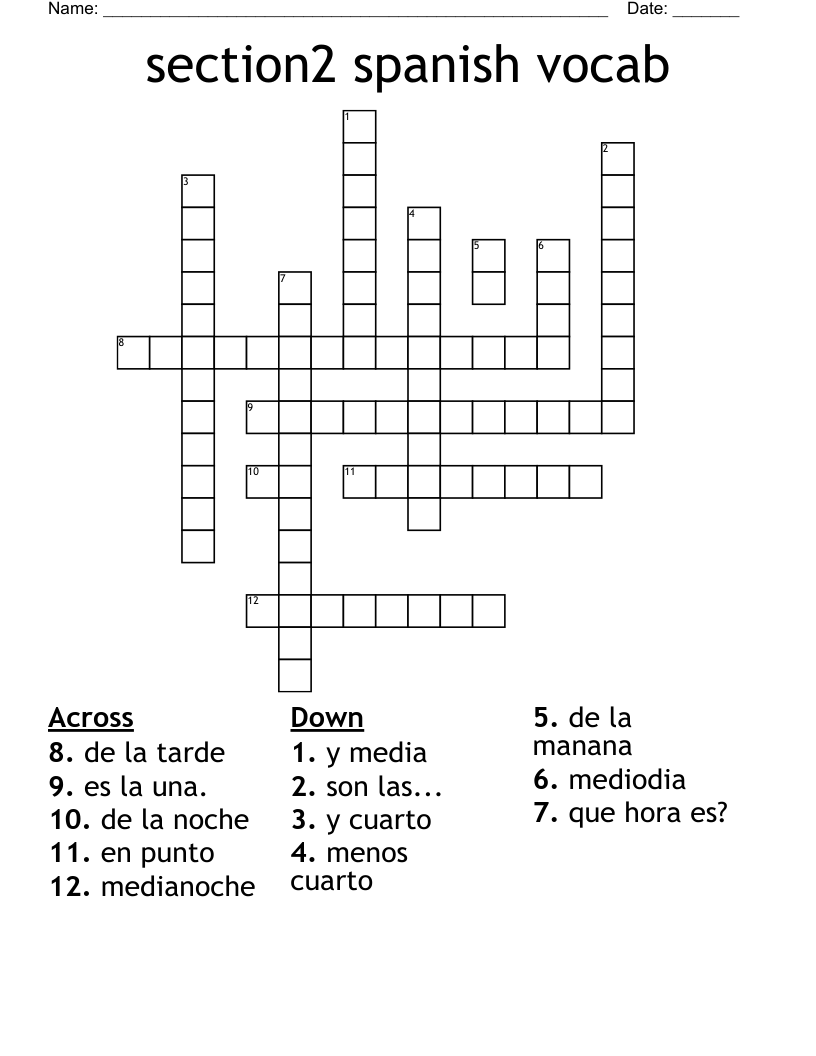 section2 spanish vocab Crossword