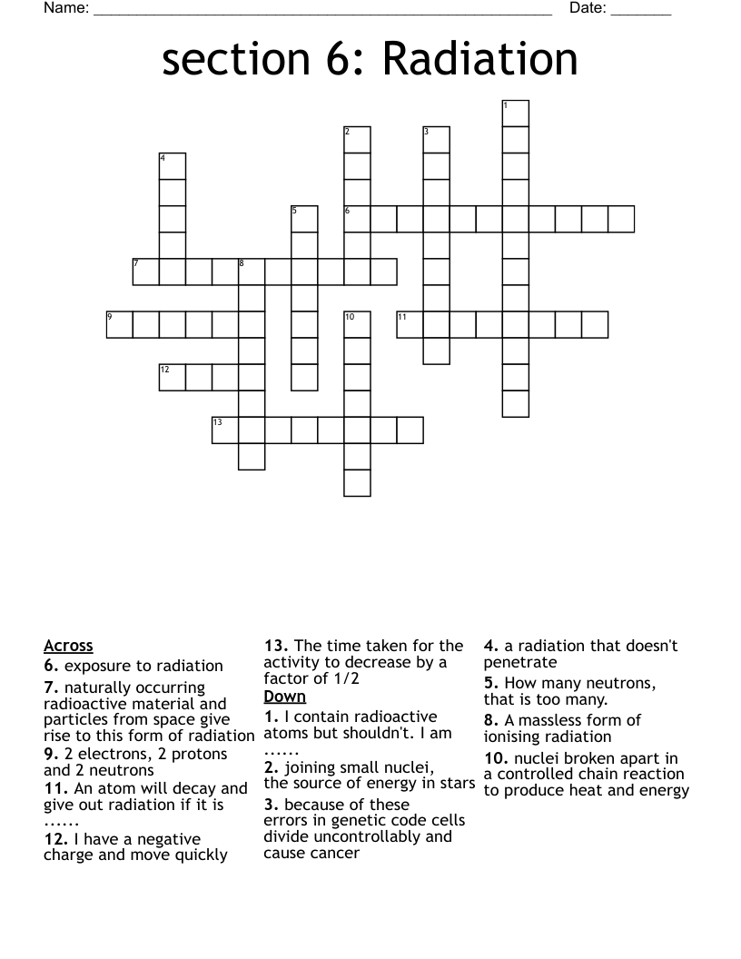 section 6: Radiation  Crossword