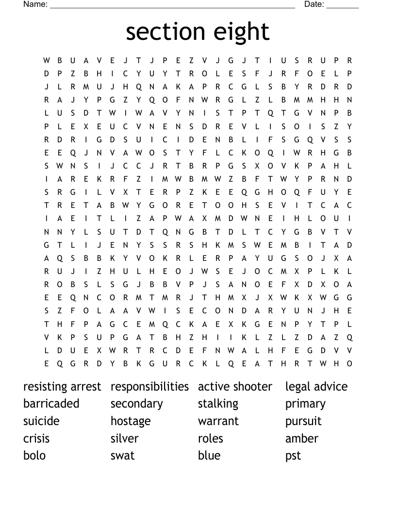 section eight  Word Search