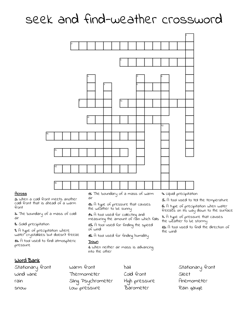 seek and find-weather crossword