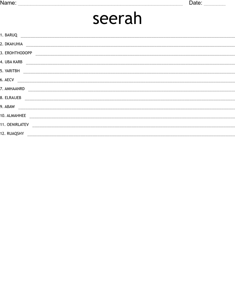seerah Word Scramble