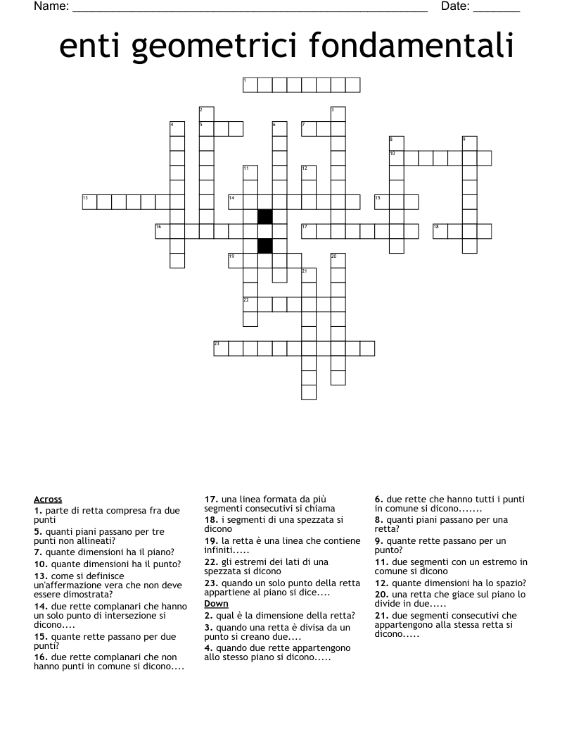 enti geometrici fondamentali Crossword