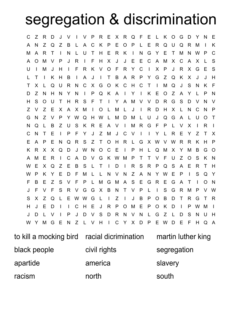 segregation & discrimination Word Search