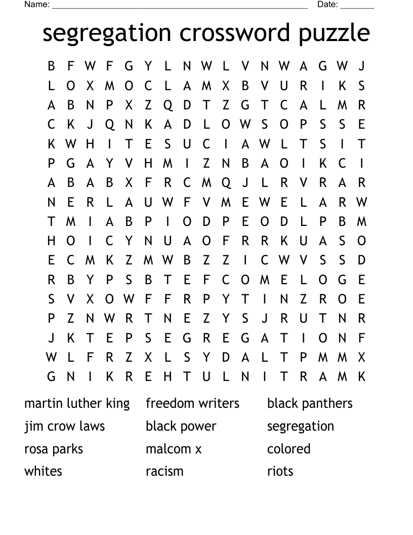 segregation crossword puzzle Word Search