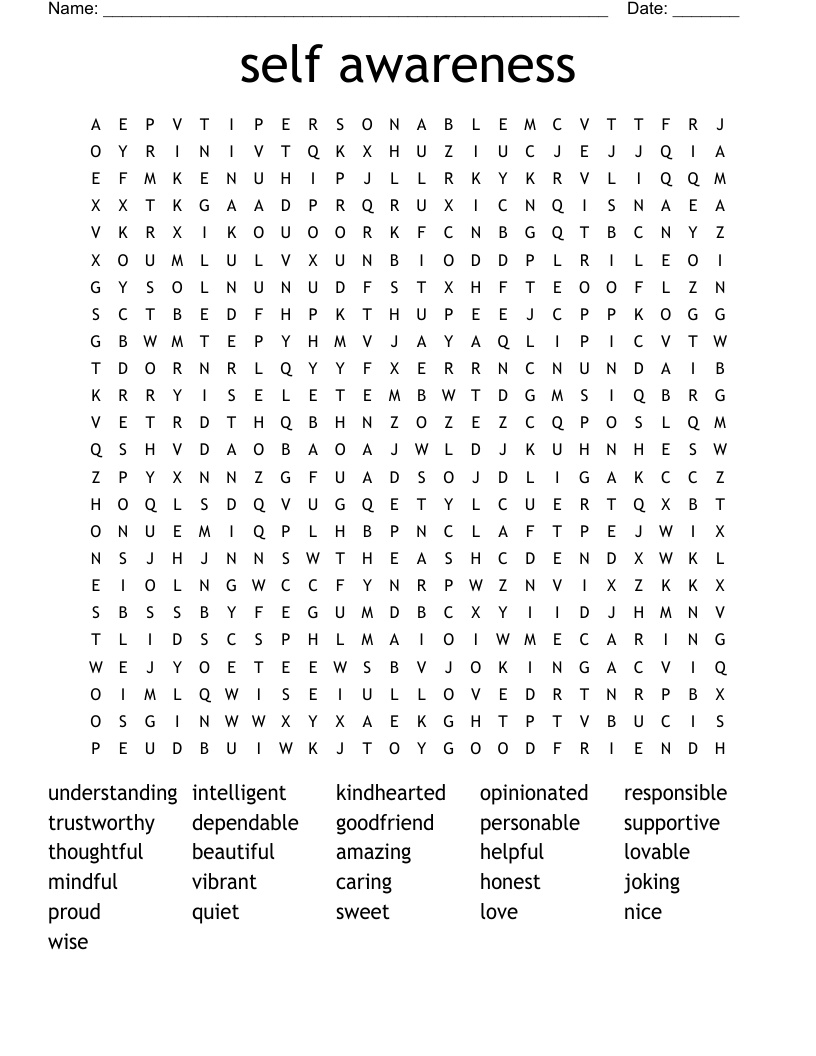 self awareness Word Search