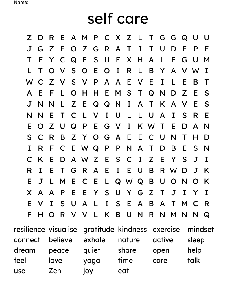 self care Word Search