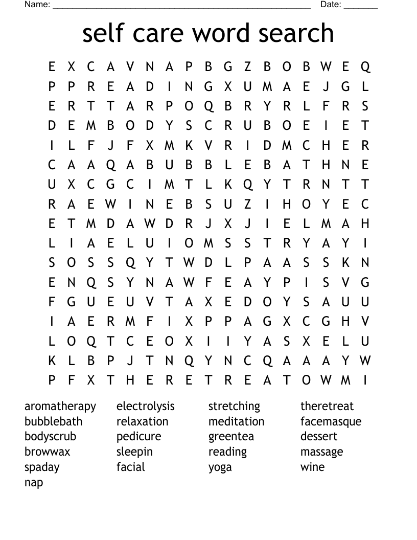 self care word search