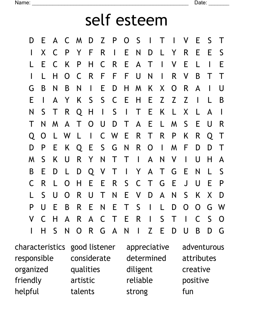 self esteem Word Search