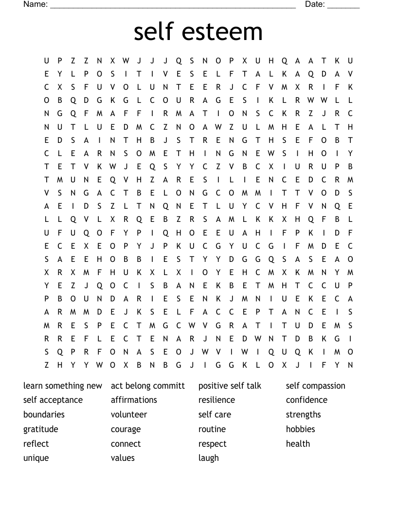 self esteem  Word Search