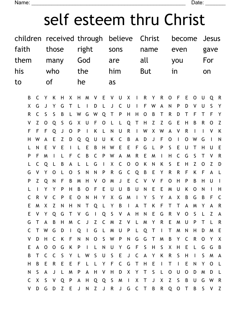 self esteem thru Christ Word Search