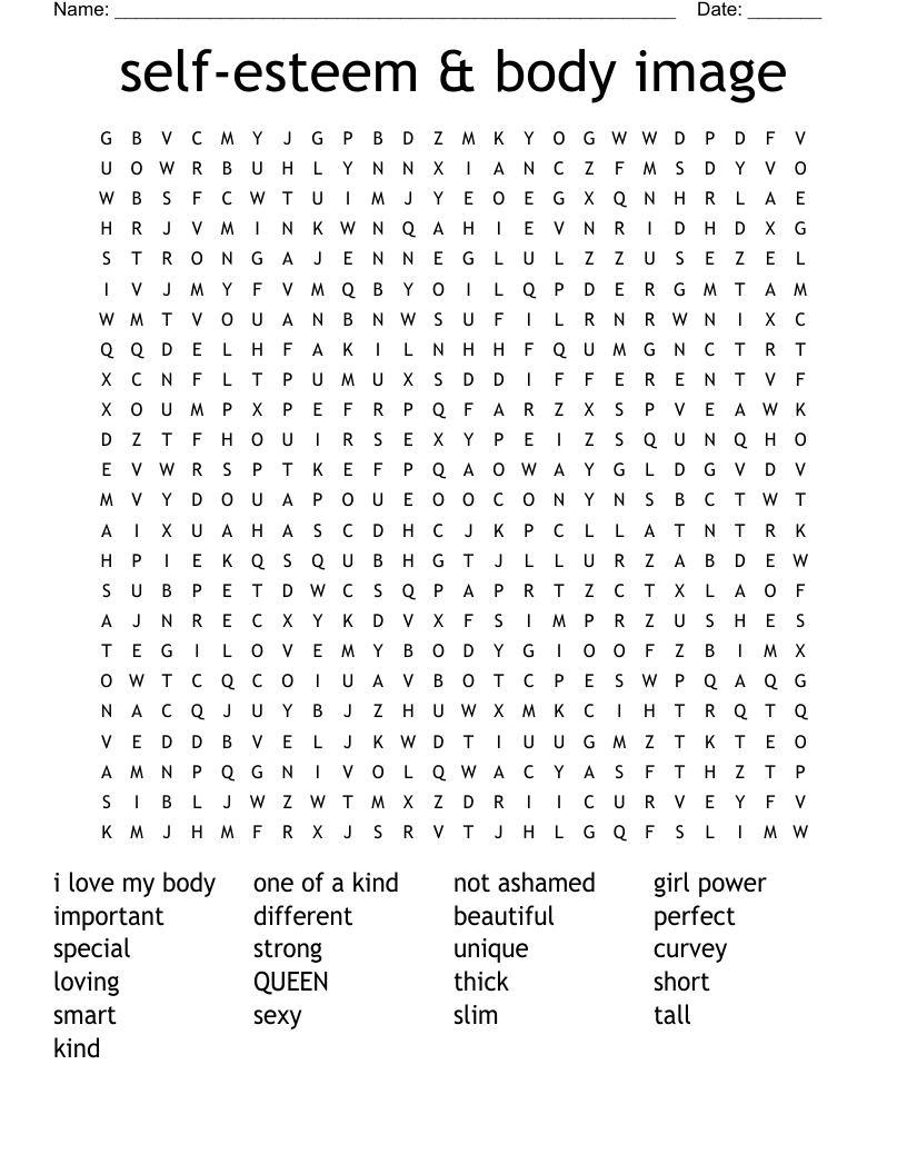 self-esteem & body image Word Search